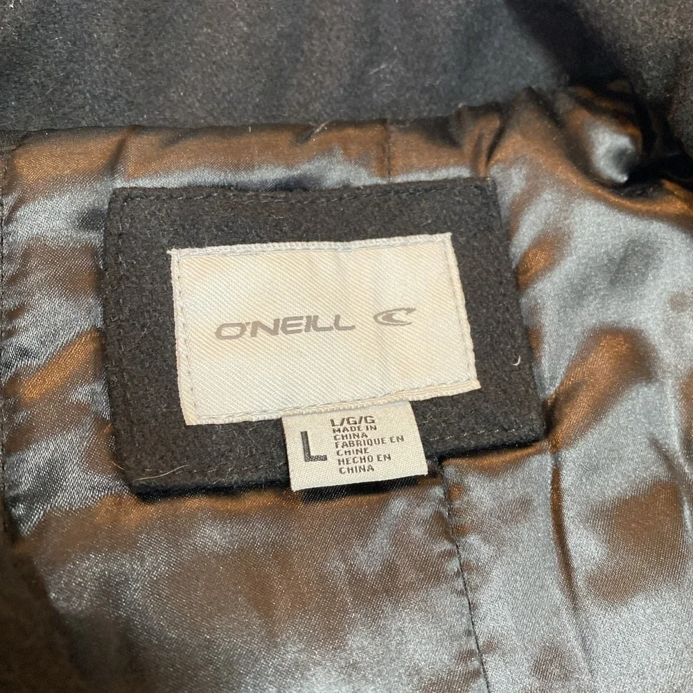 O'Neill Full Zip Jacket Mens Large Black Wool Blend Quilted Liner Bomber Style